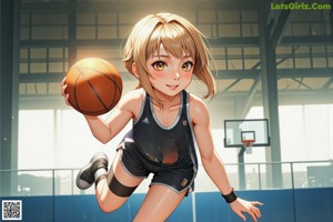 A woman in a basketball uniform holding a basketball on a court.