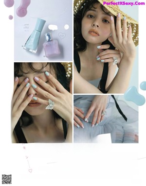 A magazine spread with a woman getting her nails done.