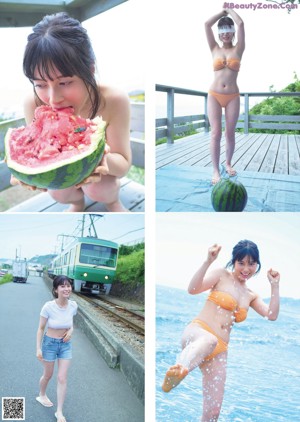 A woman crouching down next to a bowl of colorful balls.