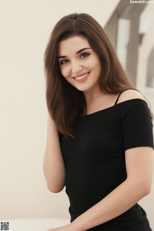 A woman in a black skirt posing for the camera.