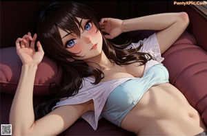 A woman in a white skirt is sitting on a bed.