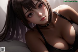 Anime girl with big tits posing for the camera.