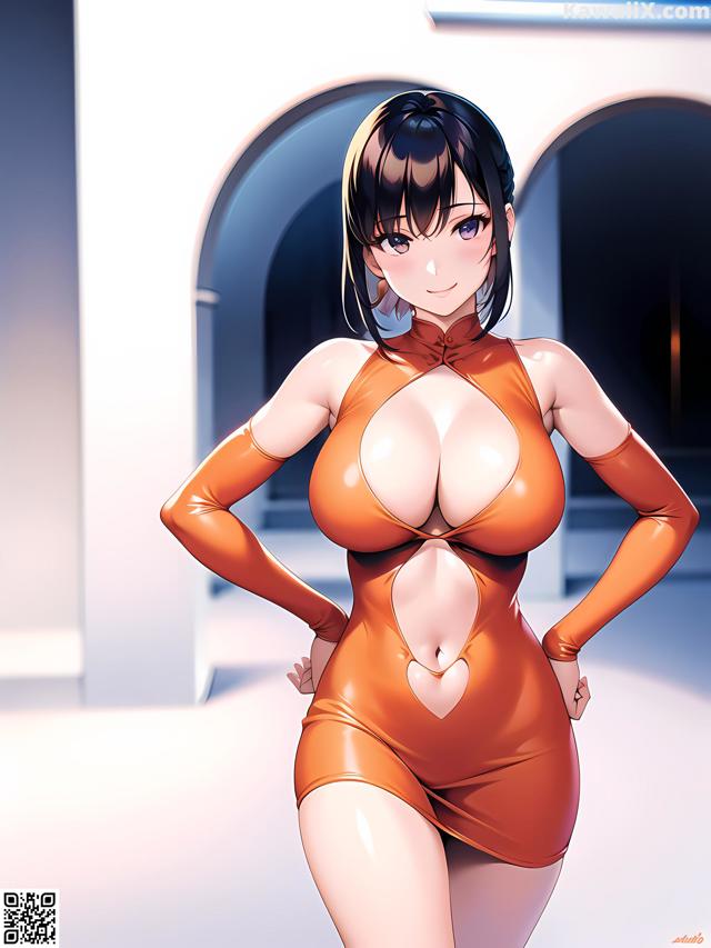 Hentai - 华彩繁花 Set 2 20230602 Part 1 No.435f61 Anime girl in an orange bodysuit posing for the camera.
