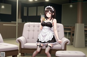 A woman in a maid outfit standing on a beach.