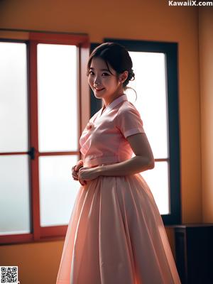 A woman in a white shirt and blue skirt posing for a picture.