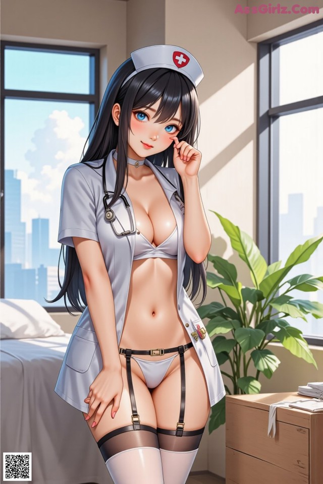 A woman in a nurse outfit is posing for a picture.