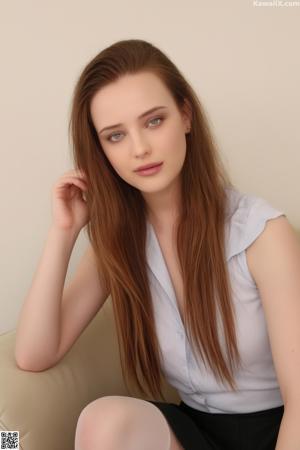 A woman in a white shirt and red tie posing for a picture.