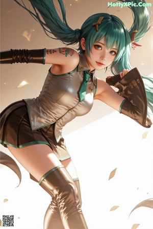 A woman with green hair wearing a green tie.